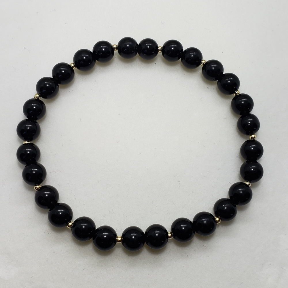 Obsidian 14k Plated Stretch Bracelet
